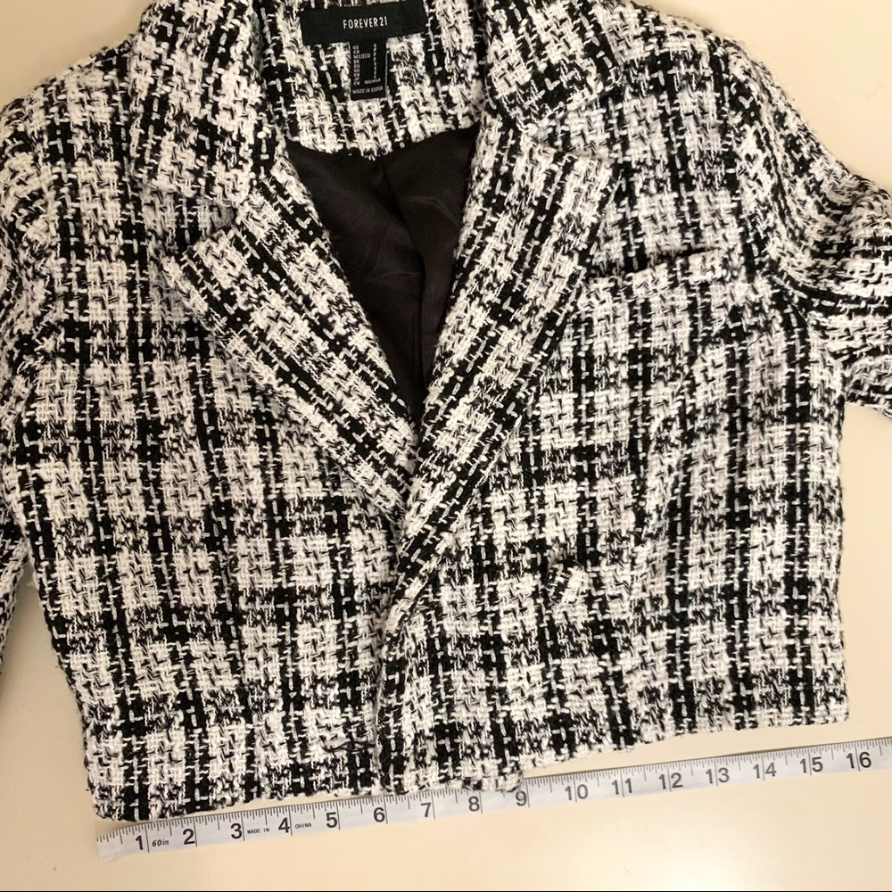 Forever 21 · Tweed Crop Blazer Black White and Silver Cropped Jacket - Picture 6 of 10